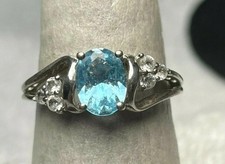 Vintage Sterling Silver 925 Blue Topaz with Clear Topaz Accents Size 7.75.
