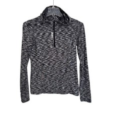 Reebok Womens Space Dye Quarter Zip Hoodie Black White Long Sleeve Active Top M