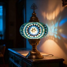 Free LED Bulb Included   Handmade Turkish Mosaic Table Lamp, Boho Moroccan Style