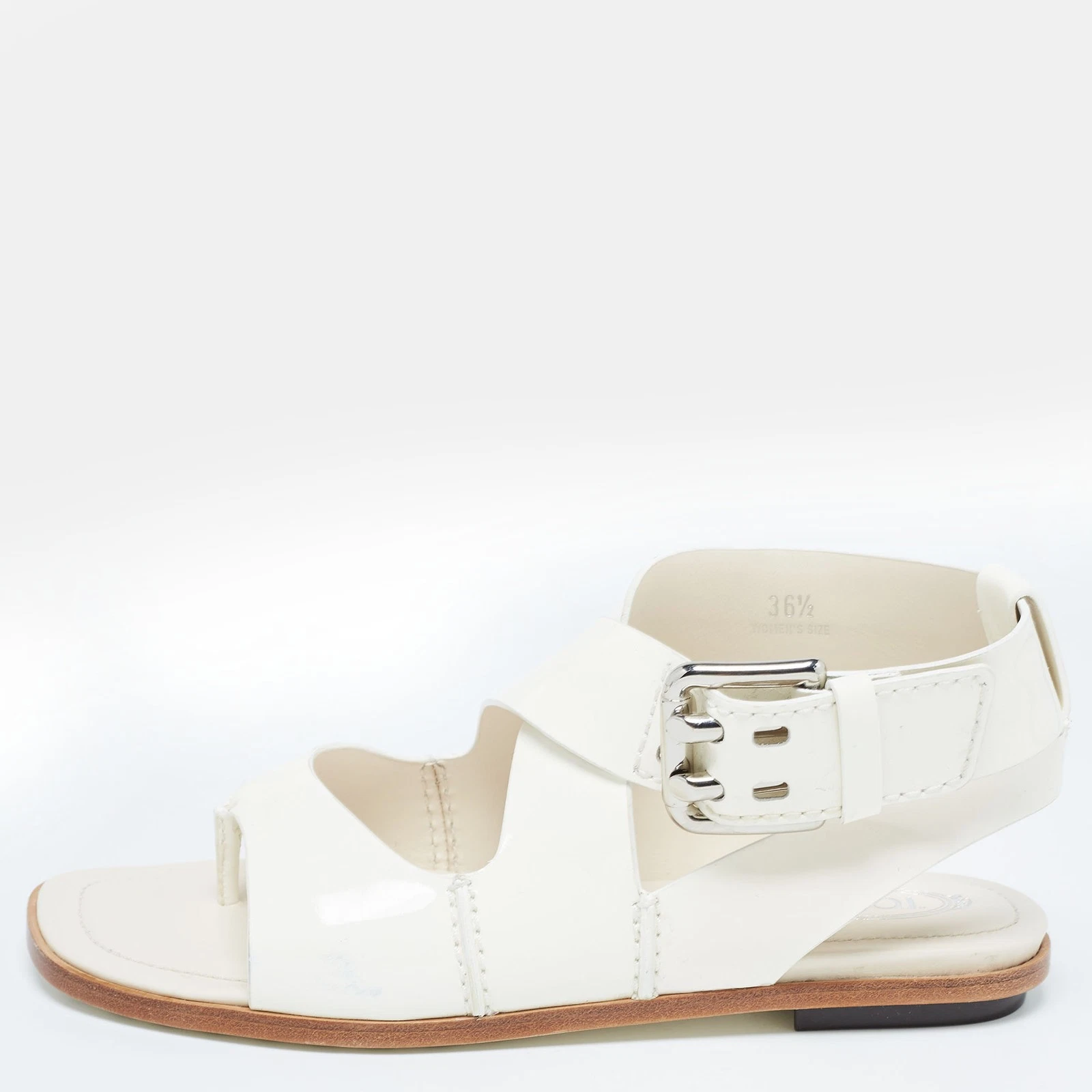 TOD’S Sandali piatti Tod's crema in pelle verniciata cinturino a croce taglia 36 5