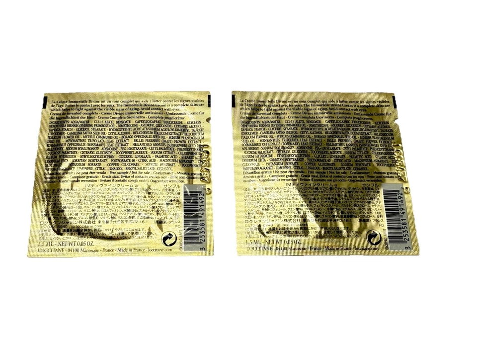 L'OCCITANE IMMORTELLE DIVINE CREAM 2 Packets Sample Travel Size .05oz - Image 2 of 2