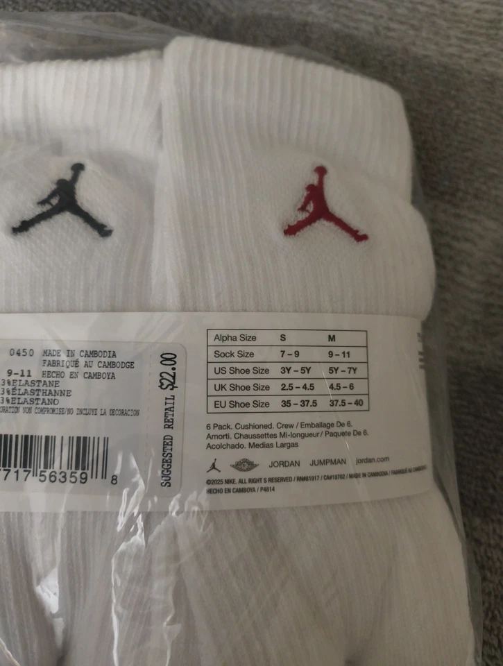 Jordan 6 Pack Multicolor Crew Socks Size 5y-7y - Image 3 of 4