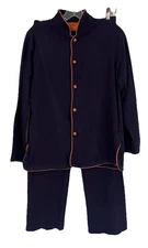 Shanghai Tang Cathay Pacific S Pajama Set Navy/Orange Cotton Knit Long Sleeve