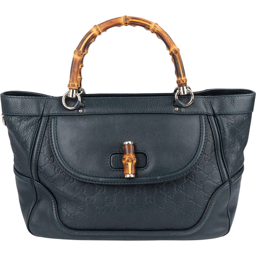 Gucci Guccissima Leather Bamboo Top Handle Tote Handbag Bag