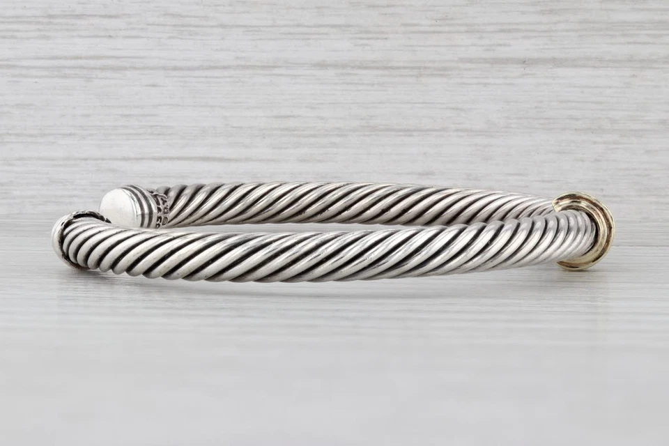 Brazalete David Yurman 0.16ctw Rubí 5mm Cable Plata de Ley Oro 14k 6.5" Foto 4 de 4