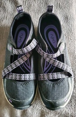 NEW Ryka Women's Black / Purple Kailee Hook & Loop Shoes Sneaker Size 8.5M