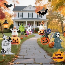 8 PCS Cute Halloween Decorations Outdoor Yard Signs,Large Yard Stakes Signs P...
