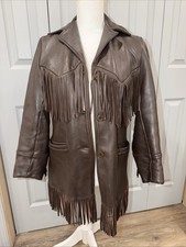 Vtg Mid Western Deerskin Leather Jacket Adult Sz 32 Brown Fringe Sport Togs