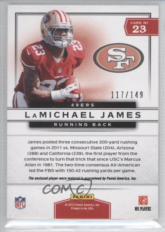 2012 Playoff Prestige Black Materials /149 LaMichael James #23 Rookie RC - Image 2 of 2