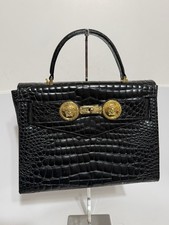 Vtg Gianni Versace 90s Black Croc Leather Med...