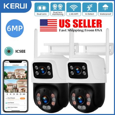 ICSee Dual Lens WiFi IP Camera Wireless Outdoor CCTV PTZ Home Security IR Cam US
