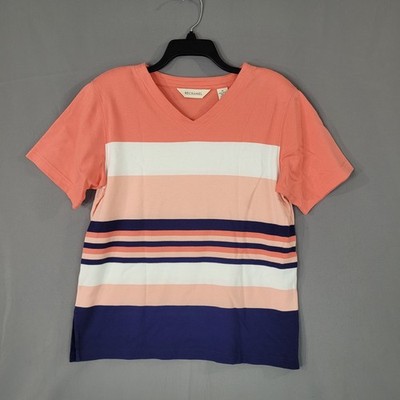 Bechamel Women's Top Medium Striped Cotton V-Neck Coral Navy