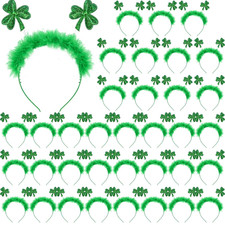 24 Pcs St. Patrick'S Day Headbands with Feather 9.8 X 7 Inch Green Clover Shamro