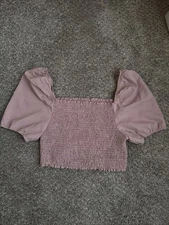 Women’s Crescent Mauve Top Size Large Puff Sleeve