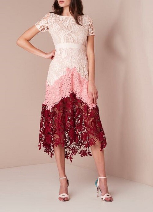 💕 MAJE Pink Red Color-Block Floral Lace Romarin Showstopper
