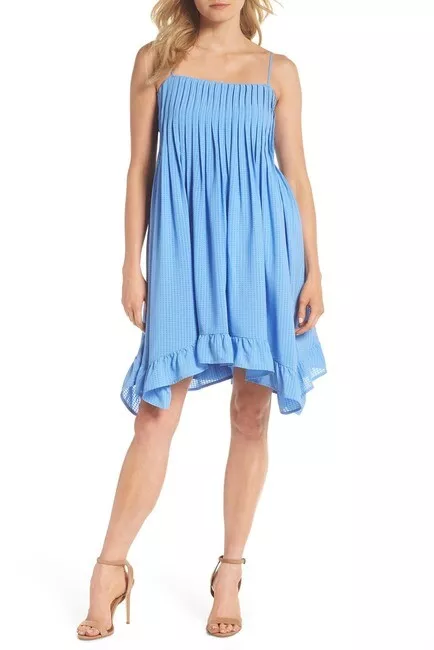 Adelyn Rae Womens Everly Pleated Bodice Babydoll Dress in Blue