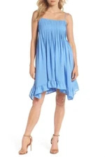Adelyn Rae Womens Everly Pleated Bodice Babydoll Dress in Blue Size Small S $107