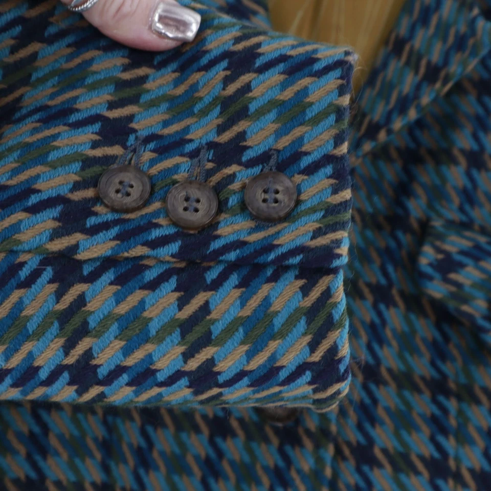 Walter Houndstooth Wool Tweed Blazer Womens 2 Blue Academia Blair Waldorf Preppy - Image 3 of 4