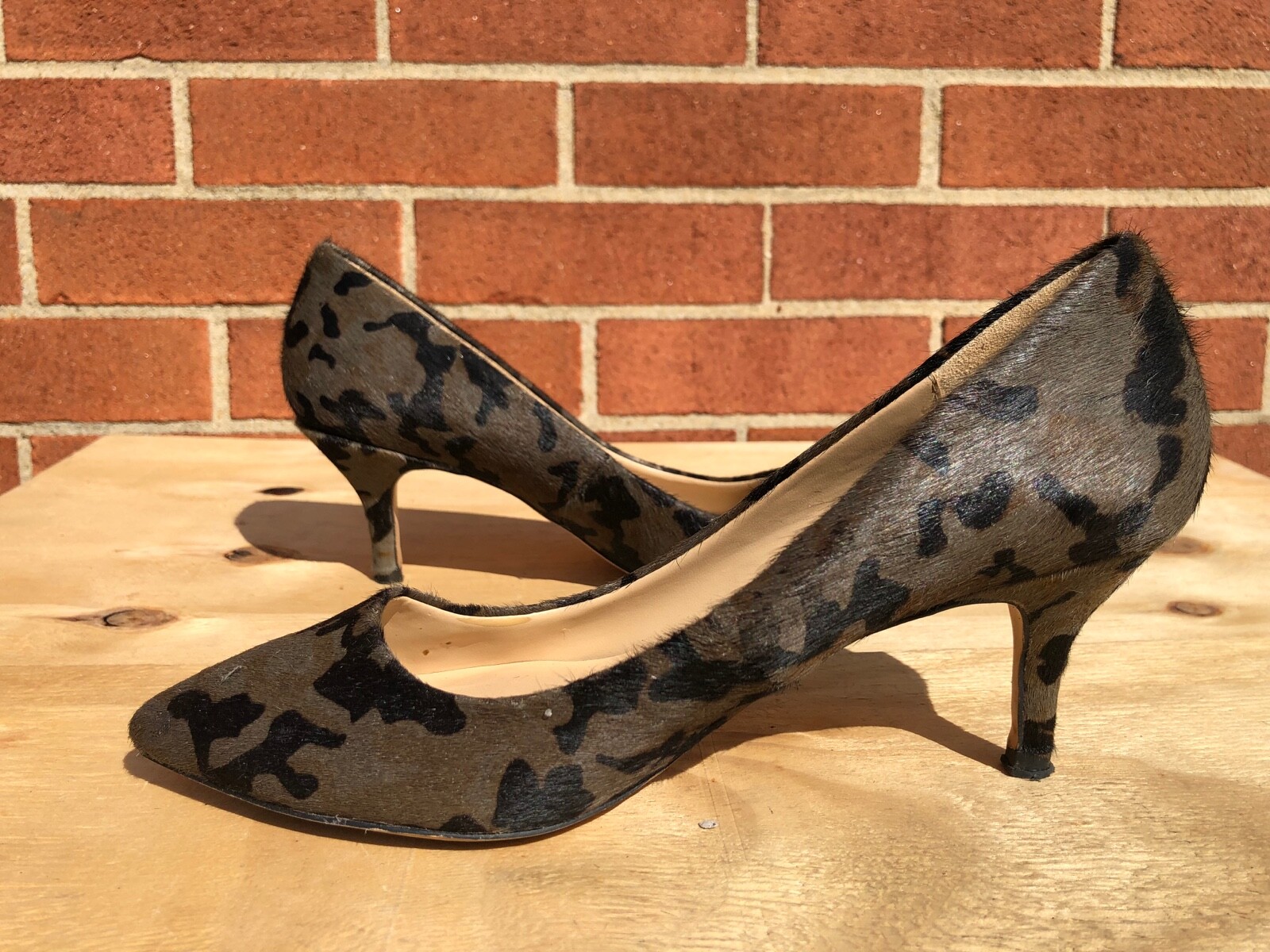 Zara Camo Camouflage Pony Hair Shoe Pumps kitten Hee… Gem