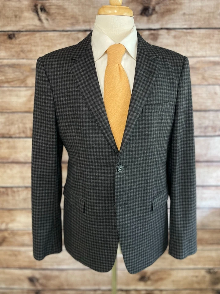 Шерстяной блейзер Emporio Armani Green Line размер 42 серый клетчатый Италия - Изображение 2 из 4