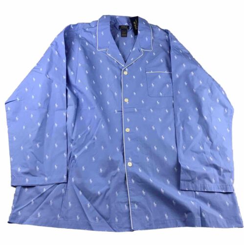 Polo Ralph Lauren Pajama Shirt Mens 4XLT Blue Pony Logo Button Up Sleepwear NWT - Afbeelding 1 van 11