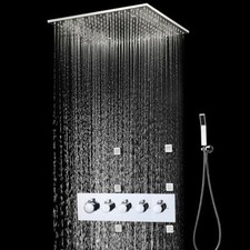 Ceiling Mount LED Shower System Rainfall - Stainless Steel, 20" Matt Black