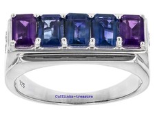 Natural Amethyst London Blue topaz Gemstones 925 Sterling Silver Men's Ring #53
