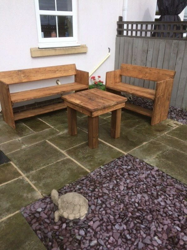 RUSTIC Recycled Wood Outside Bench Chair Table GRAND Set Garden Furniture