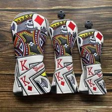 Premium Poker King Skull Golf Driver Cover Fairway Wood Cover Hybrid Head cover