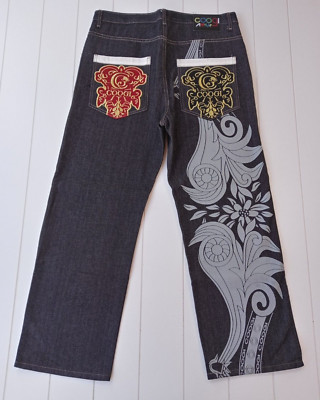 Coogi  Jeans Size 36x28 Men Embroidered Printed Art Black Wash Graphic Logo