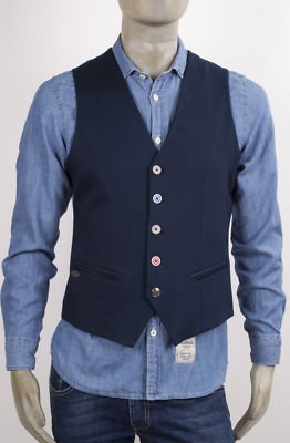 GILET FRED MELLO IN COTONE BLU E RETRO IN FANTASIA QUADRETTI CHIUSURA 5  BOTTONI | eBay
