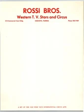 Rossi Bros. Western T.V. Stars and Circus Letterhead c1962 Sarasota Scarce