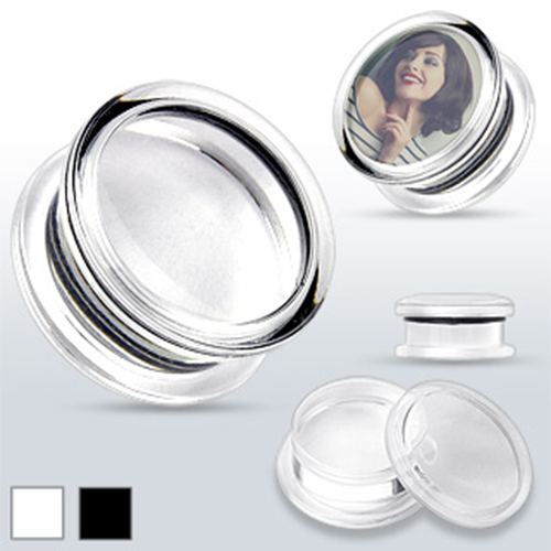 Acryl Kunststoff Tunnel Plug Piercing Eigenes Bild Add Own Image schwarz klar - Bild 1 von 1