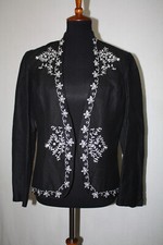 Coldwater Creek Black Open Jacket Sz 10 Lightweight Linen Blend Embroidered