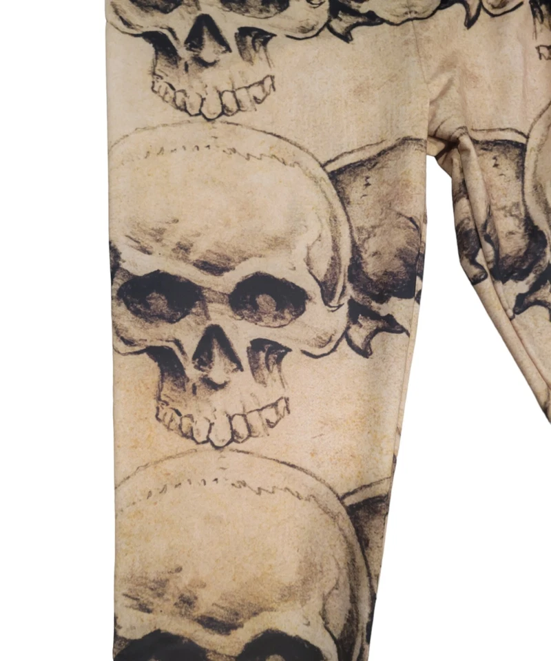 Leggings femininas grandes bege caveira grande esqueleto osso Halloween gótico assustador - Imagem 4 de 4