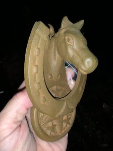 Vintage Horseshoe Horse Head Arabian Thoroughbred Cast Iron Door Knocker ❤️sj3j