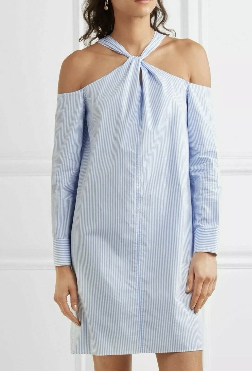 Rag & Bone Women's Collingwood Cold Shoulder Blue White Striped Dress Sz  Large