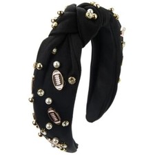 Football Headband Game Day Headband for Women Pearl Rhinestone Knotted Headba...