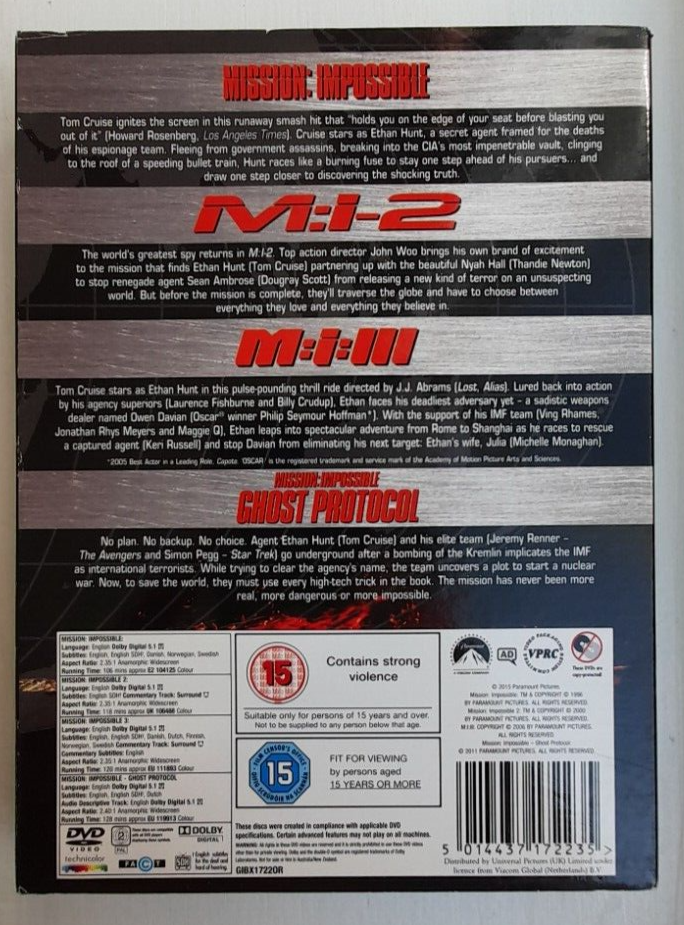 Mission: Impossible 4 Movie Set - Starring Tom Cruise - New