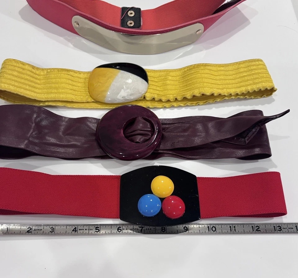 Vintage 80's Colorblock Mod Belt Cinch Elastic Lot - Image 3 of 4