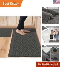 Stain-Resistant Grey Kitchen Rug Set - 2-Piece, Ideal for Modern Living Spaces