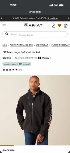 Ariat FR Team Logo Softshell Jacket Mens L 44in Chest Black Zip Polyester image 4