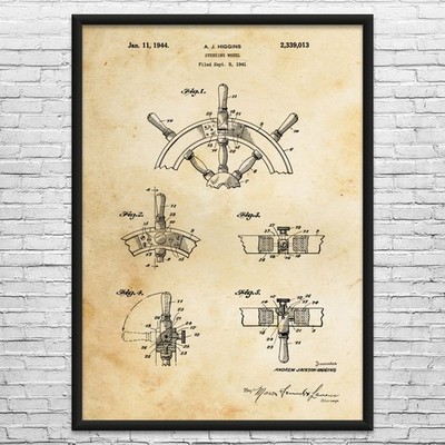Ship Steering Wheel Patent Wall Art: Sailing Gift, Boating Art, Marina Art