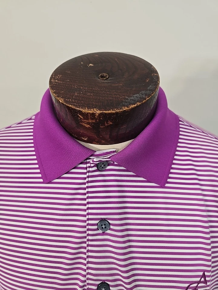 Camisa polo de golf Footjoy para hombre XL púrpura blanca a rayas manga corta Foto 2 de 4