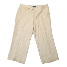 Lauren Ralph Lauren Devrouax Linen Blend Cropped Wide Leg Pants Vacation Tan 16W