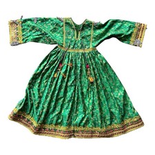 Vintage Afghan Kuchi Tribal Dress Green Brocade Mirror Work Shisha Embroidery