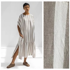 Black Crane Wide Stripe Oversized Box Midi Dress Small