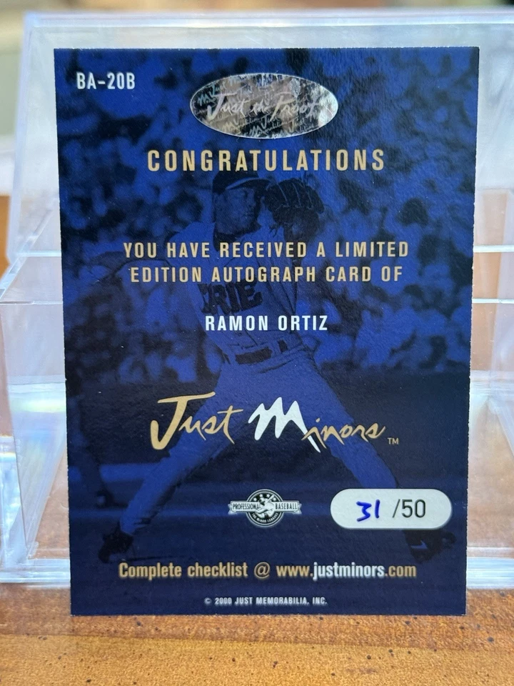 RARO! Just Minors Auto Black Border 2000/50 Ramón Ortiz Erie Seawolves BA-20B Foto 2 de 2