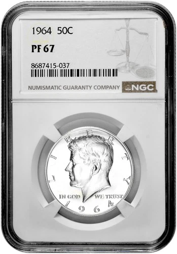 1964 50c Silver Proof Kennedy Half Dollar NGC Graded PF 67 with New Holder
