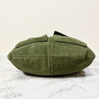Coach Suede Bucket Chain Bag Green Leather Used Excellent